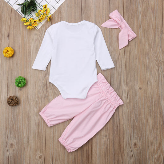 Autumn Winter Newborn Infant Baby Girl 3pcs Clothes Set Kids Girls Romper  Long Pants   Headband Outfits Clothing Set