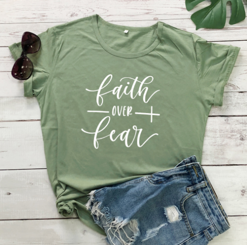 Faith Over Fear Christian T-Shirt Religion Clothing For Women Faith Shirt