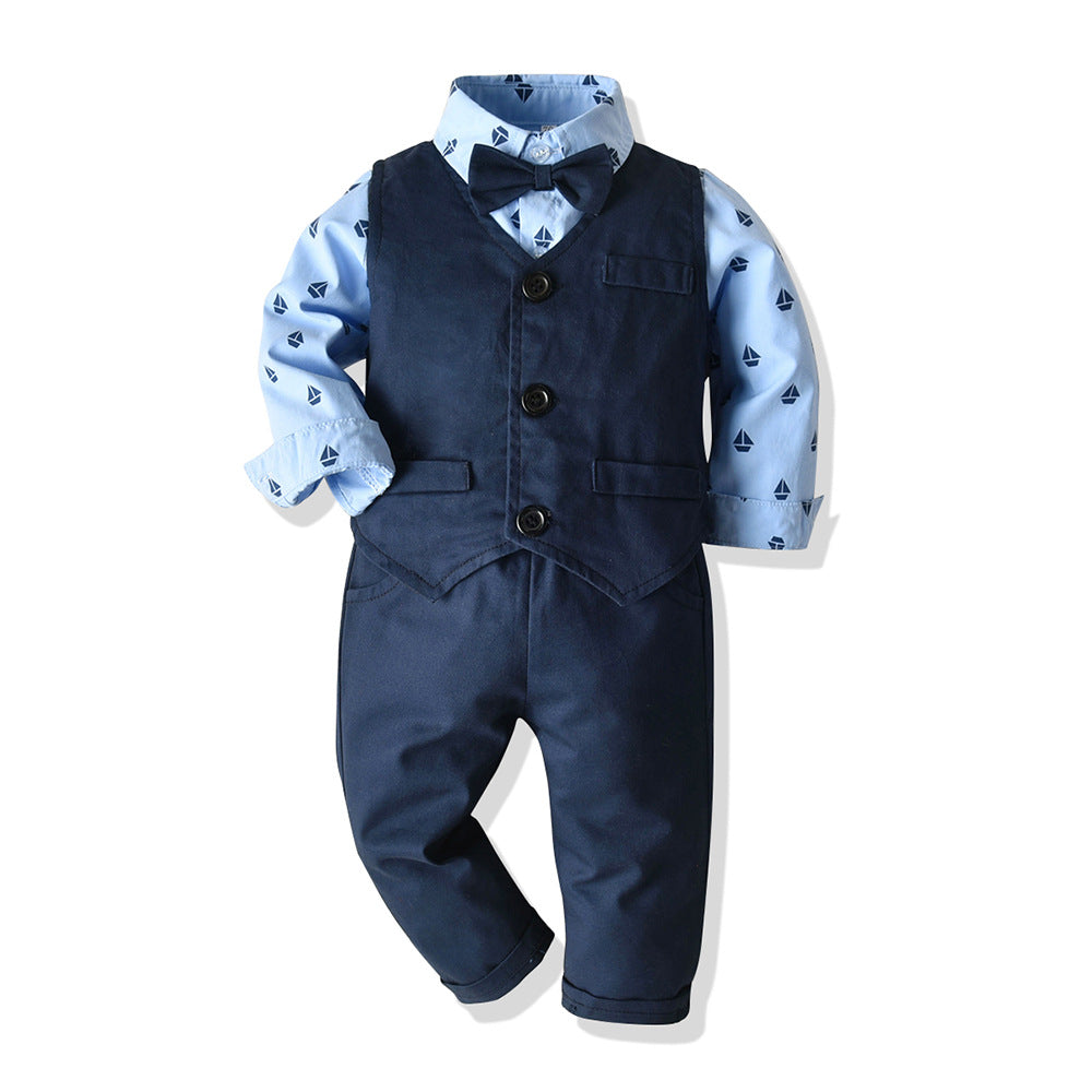 Top and Top Boys Gentleman Clothing Set Cotton Long Sleeve Bowtie Shirt+Waistcoat+Pants 3Pcs Suit Kids Boy Casual Clothes Set