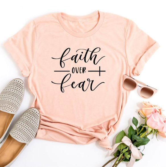 Faith Over Fear Christian T-Shirt Religion Clothing For Women Faith Shirt