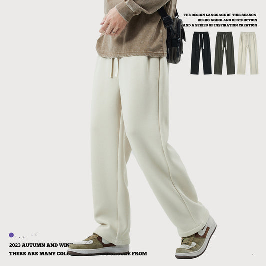 Men's Clothing Straight Drooping Fleece-lined Pants