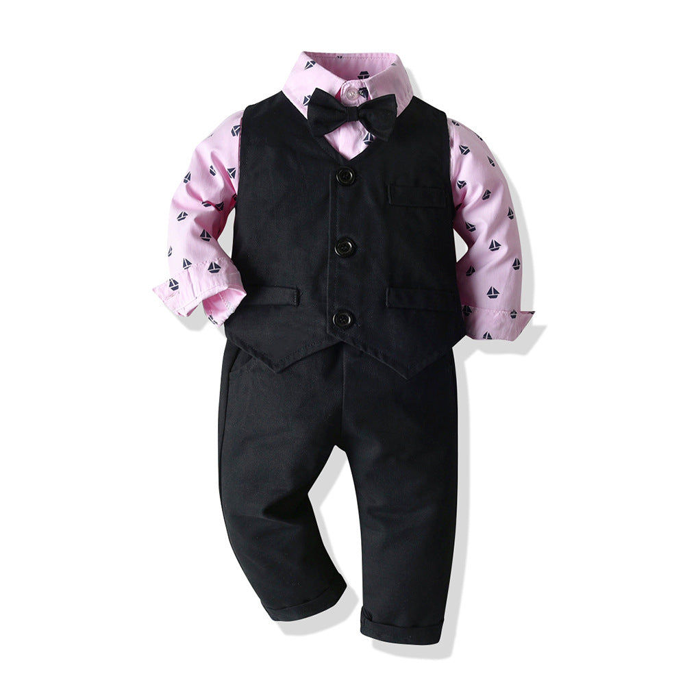 Top and Top Boys Gentleman Clothing Set Cotton Long Sleeve Bowtie Shirt+Waistcoat+Pants 3Pcs Suit Kids Boy Casual Clothes Set