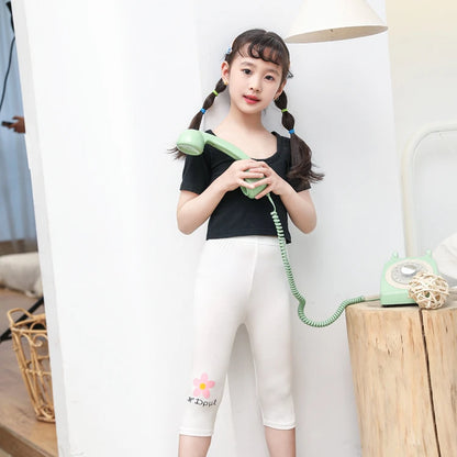 Summer Girls Leggings Baby Kids Skinny Slim Pants Modal Cotton Girl Flower High Stretch Legging Thin Casual Wear Knee Length