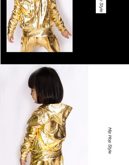 Spring Autumn Kids Gold  bomber Jacket Stage Performance Wear paillette feminina casaco Hip Hop dance coat