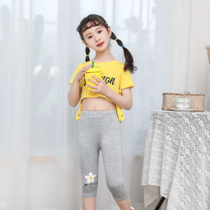 Summer Girls Leggings Baby Kids Skinny Slim Pants Modal Cotton Girl Flower High Stretch Legging Thin Casual Wear Knee Length