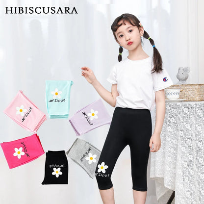 Summer Girls Leggings Baby Kids Skinny Slim Pants Modal Cotton Girl Flower High Stretch Legging Thin Casual Wear Knee Length