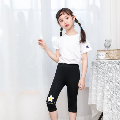 Summer Girls Leggings Baby Kids Skinny Slim Pants Modal Cotton Girl Flower High Stretch Legging Thin Casual Wear Knee Length