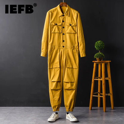 Men's Jumpsuit Long Sleeve Workwear Single Breasted Lapel Cloth