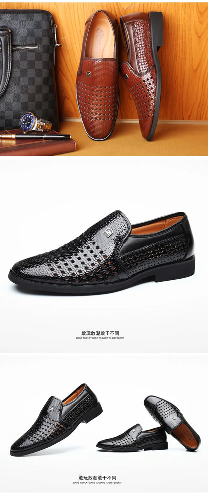 Summer New Leather Shoes Men's Business Hollow Holes Soft Bottom Men's Sandals Formal Wear Middle-Aged And Elderly Dad Shoes Men