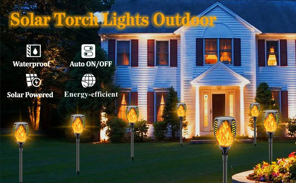 Outdoor 96LED Solar Flame Torch Lights Flickering Light Dancing Led Waterproof Garden Decoration Lawn Path Yard Patio Lamps