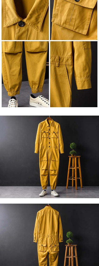 Men's Jumpsuit Long Sleeve Workwear Single Breasted Lapel Cloth