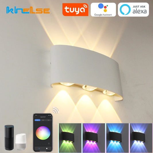 Tuya Smart LED Wall Lamp Outdoor IP65 Waterproof RGB+W APP Dimming Garden Porch Light Exterior Wall Light Work With Alexa Google