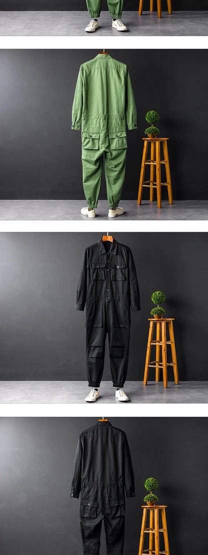 Men's Jumpsuit Long Sleeve Workwear Single Breasted Lapel Cloth