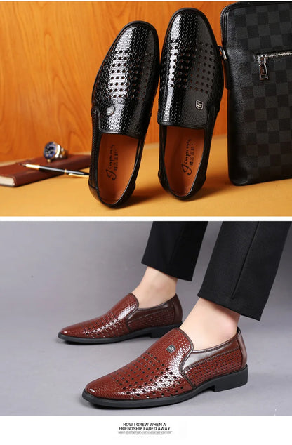 Summer New Leather Shoes Men's Business Hollow Holes Soft Bottom Men's Sandals Formal Wear Middle-Aged And Elderly Dad Shoes Men