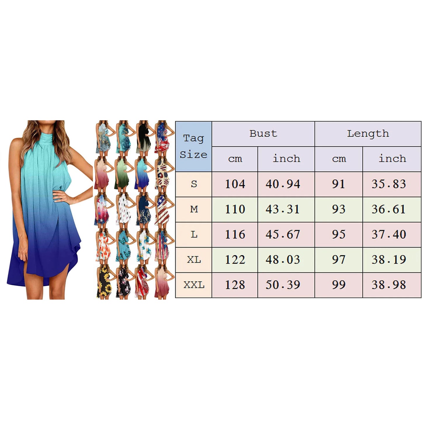 Women Summer Gradient Dresses For Halter Neck Sundress Knee Length Irregular Beach Dress Flowy Sleeveless Ladies Dresses