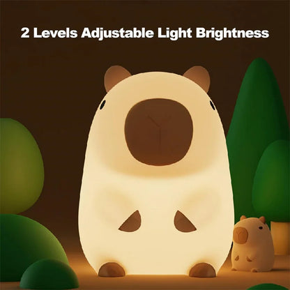 Silicone Capybara Night Lights Portable USB Rechargeable Animal Touch Control Lamp with Timing Function for Home Bedroom Decor