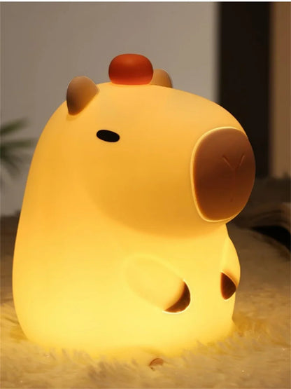 Silicone Capybara Night Lights Portable USB Rechargeable Animal Touch Control Lamp with Timing Function for Home Bedroom Decor