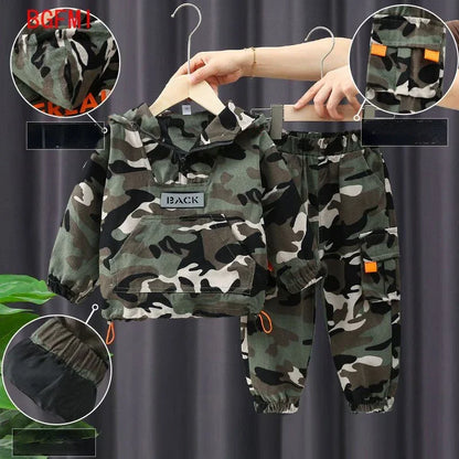 Spring Autumn Children Clothing Camouflage Sportswear Hooded Coat + Pants Two-piece Suit Wears for Kids Boy Top and Bottom Set