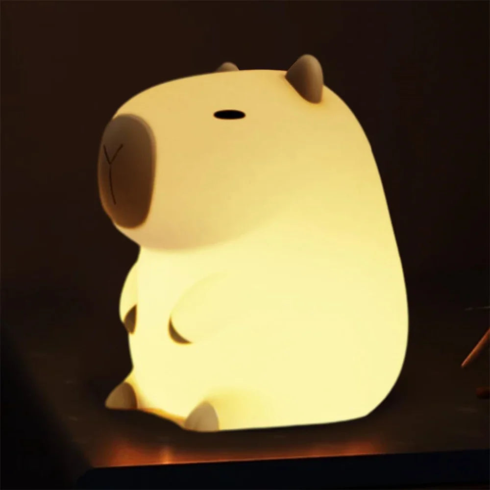 Silicone Capybara Night Lights Portable USB Rechargeable Animal Touch Control Lamp with Timing Function for Home Bedroom Decor