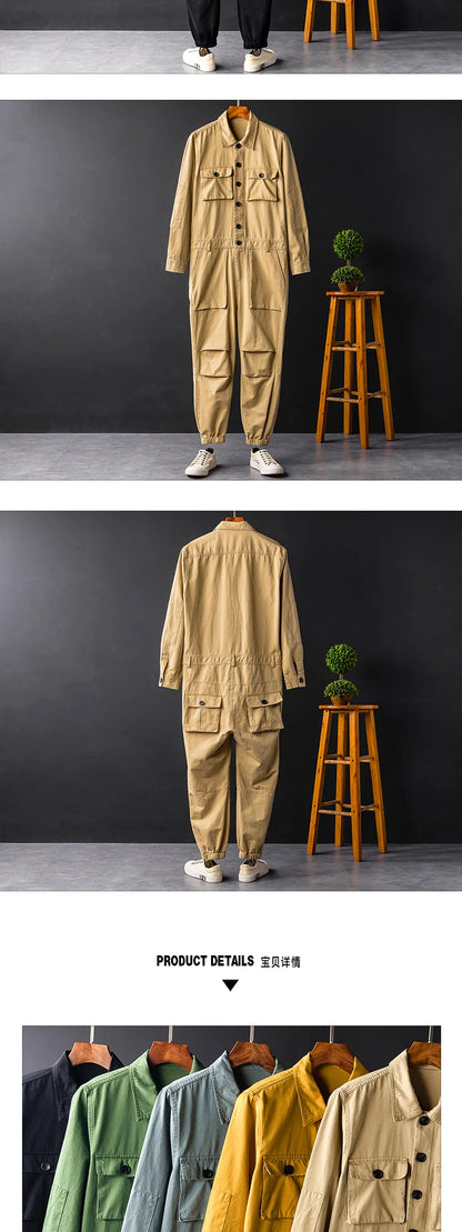 Men's Jumpsuit Long Sleeve Workwear Single Breasted Lapel Cloth