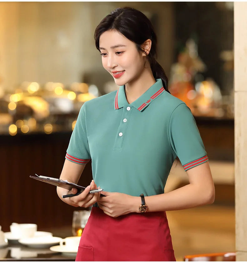 Restaurant Polo Shirt for Men Women Waiter Short Sleeve Work Wear Custom Company Logo Cafe Hotel Bar Uniform Printing Embroidery