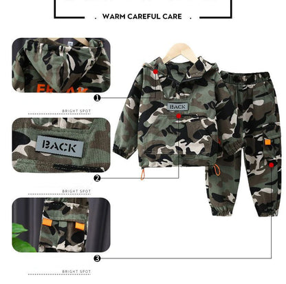 Spring Autumn Children Clothing Camouflage Sportswear Hooded Coat + Pants Two-piece Suit Wears for Kids Boy Top and Bottom Set