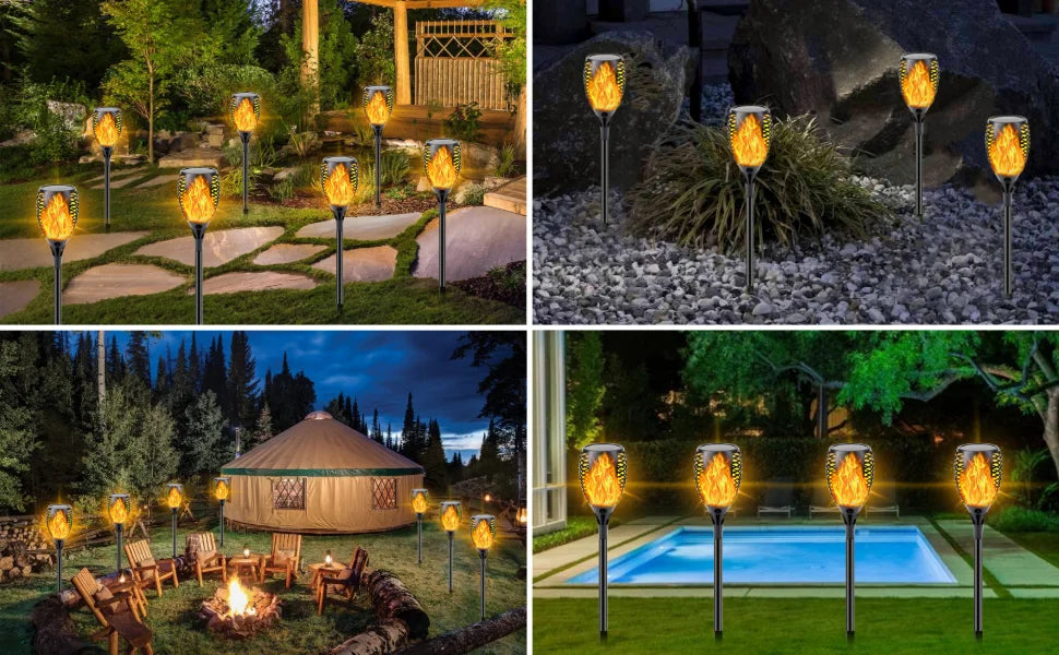 Outdoor 96LED Solar Flame Torch Lights Flickering Light Dancing Led Waterproof Garden Decoration Lawn Path Yard Patio Lamps