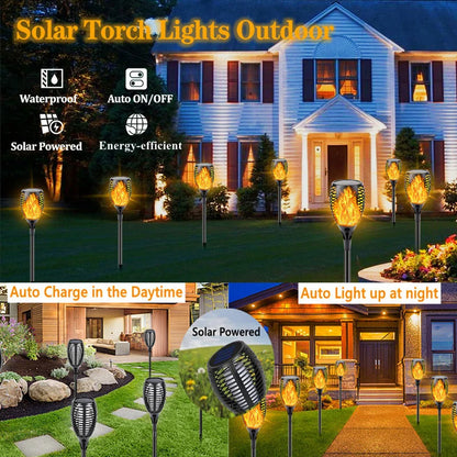 Outdoor 96LED Solar Flame Torch Lights Flickering Light Dancing Led Waterproof Garden Decoration Lawn Path Yard Patio Lamps