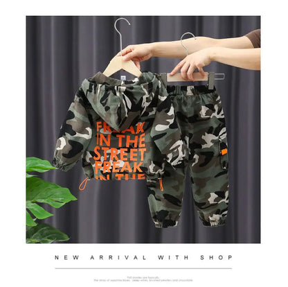 Spring Autumn Children Clothing Camouflage Sportswear Hooded Coat + Pants Two-piece Suit Wears for Kids Boy Top and Bottom Set