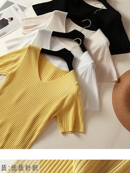 Women 2022 new V-neck short-sleeved T shirt Summer Thin Office Lady Cloth Short Sleeve slim Tops spring summer solid T-shirts