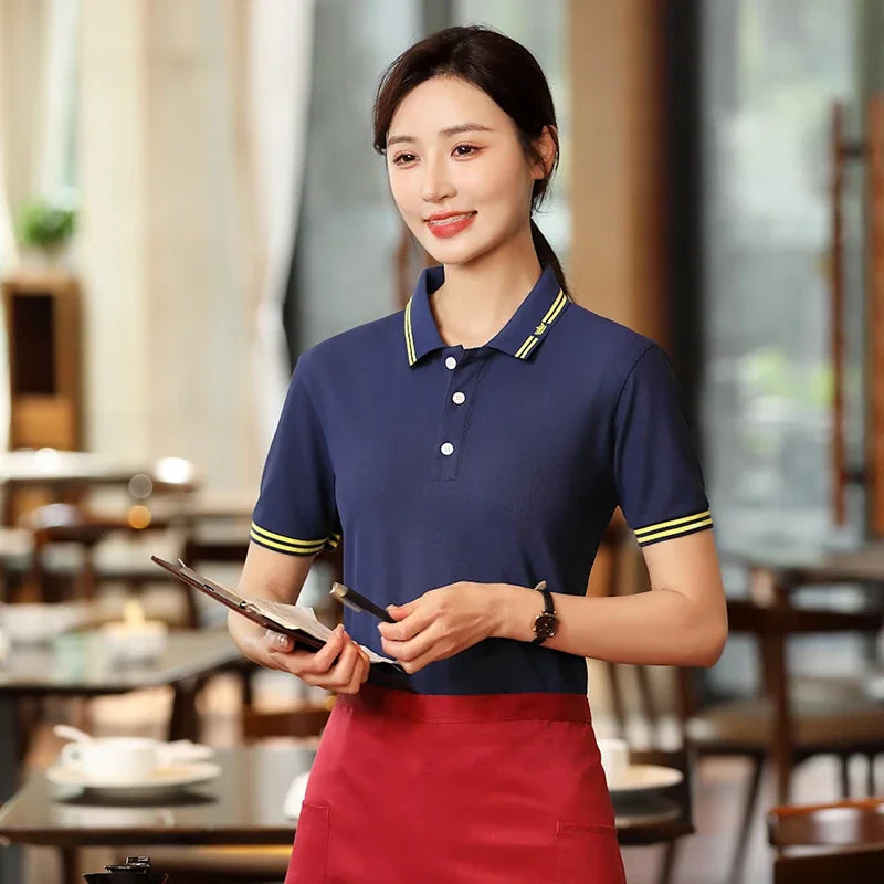 Restaurant Polo Shirt for Men Women Waiter Short Sleeve Work Wear Custom Company Logo Cafe Hotel Bar Uniform Printing Embroidery