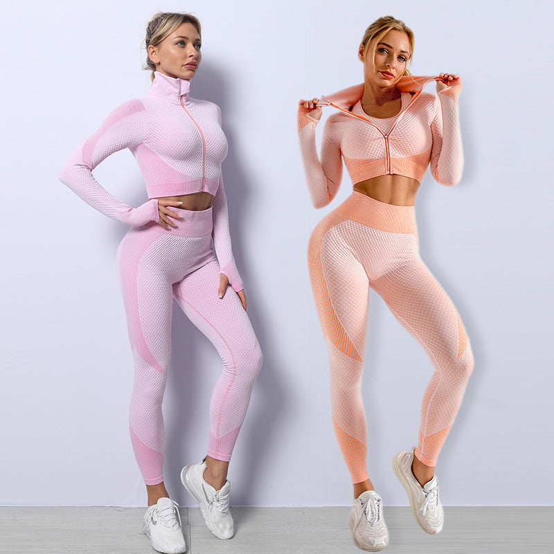 3PCS Yoga Set Seamless Sport Set Women Gym Clothing Leggings Women Cro