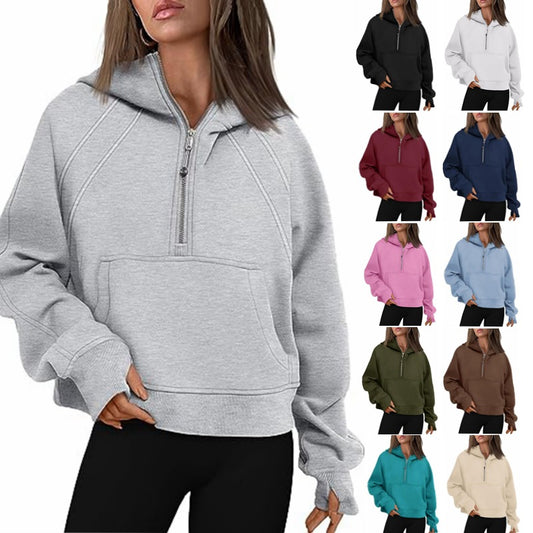 Zipper Hoodies Sweatshirts With Pocket Loose Sport Tops Long Sleeve Pu