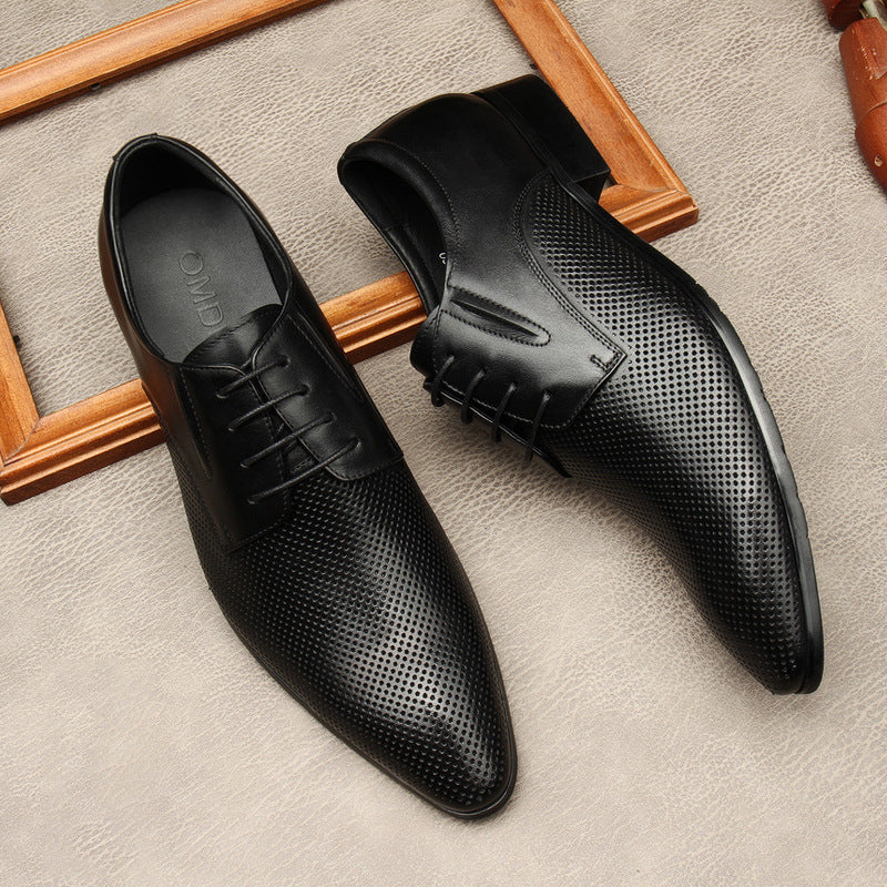 Italian Trendy Men's Pointed-toe Leather Shoes, British And Korean Embossed Perforated Business Formal Shoes